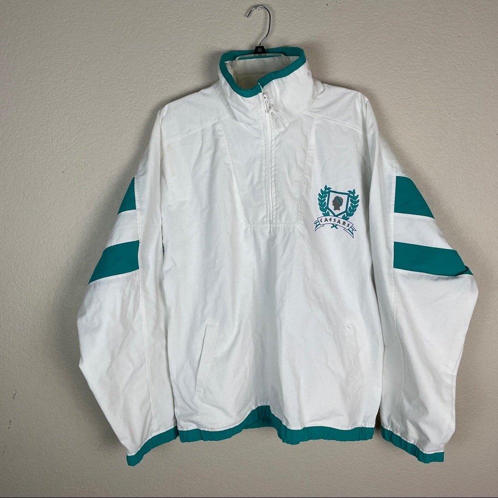 White & Teal Men's Windbreaker Pullover Jacket